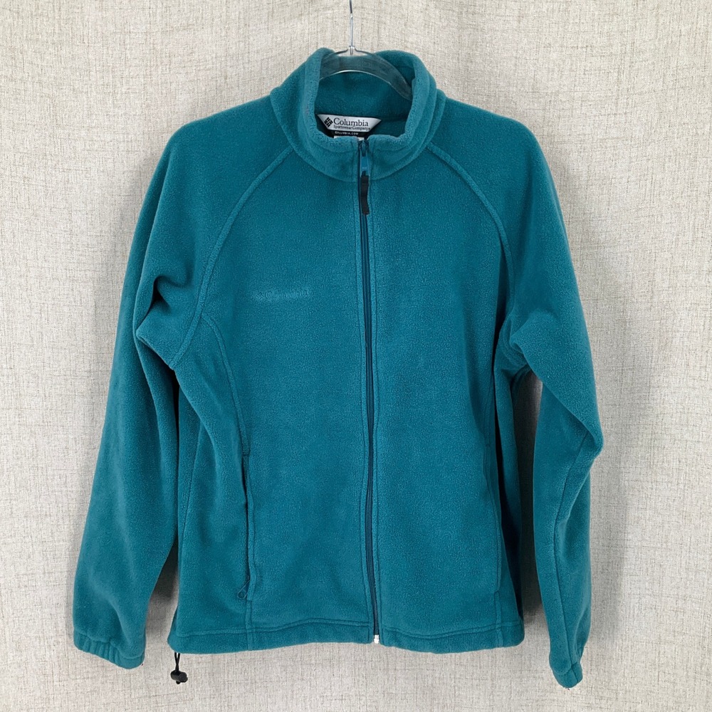 Columbia Fleece Jacket Womens L Teal Blue Full Zip Mock Neck Gorpcore Outdoor